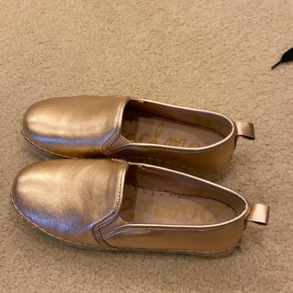 Rose gold Sam Edelman loafers espadrille bottom 6